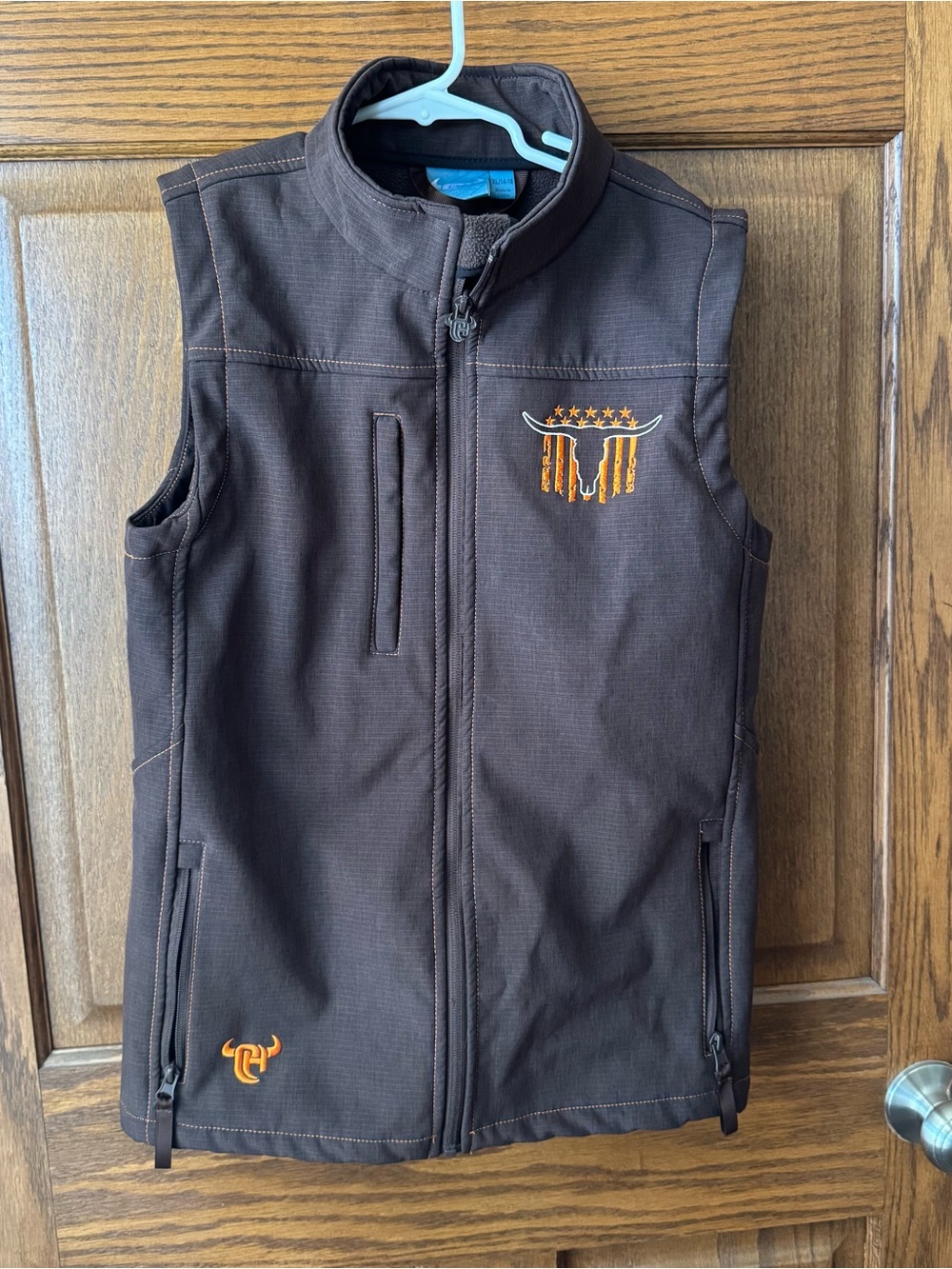 Boys (14-16) Brown Softshell Vest with Longhorn Embroidery
